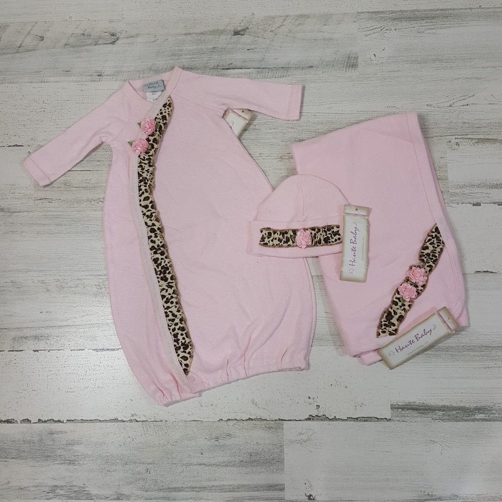 Haute Baby Boutique 3 Piece Set Pink Cheetah